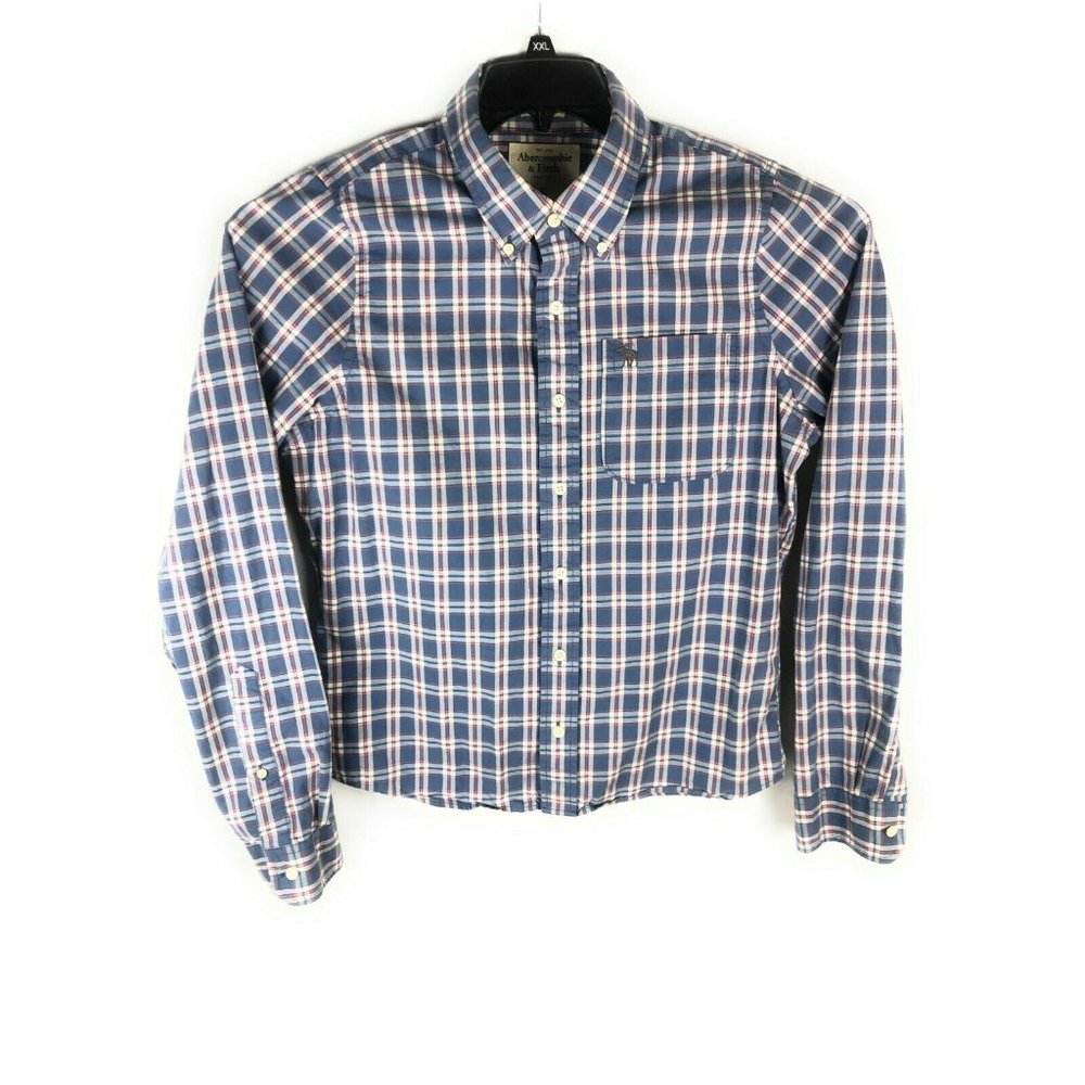 ABERCROMBIE & FITCH Men's XL Blue Red Check Shirt Long Sleeve Cotton  A66